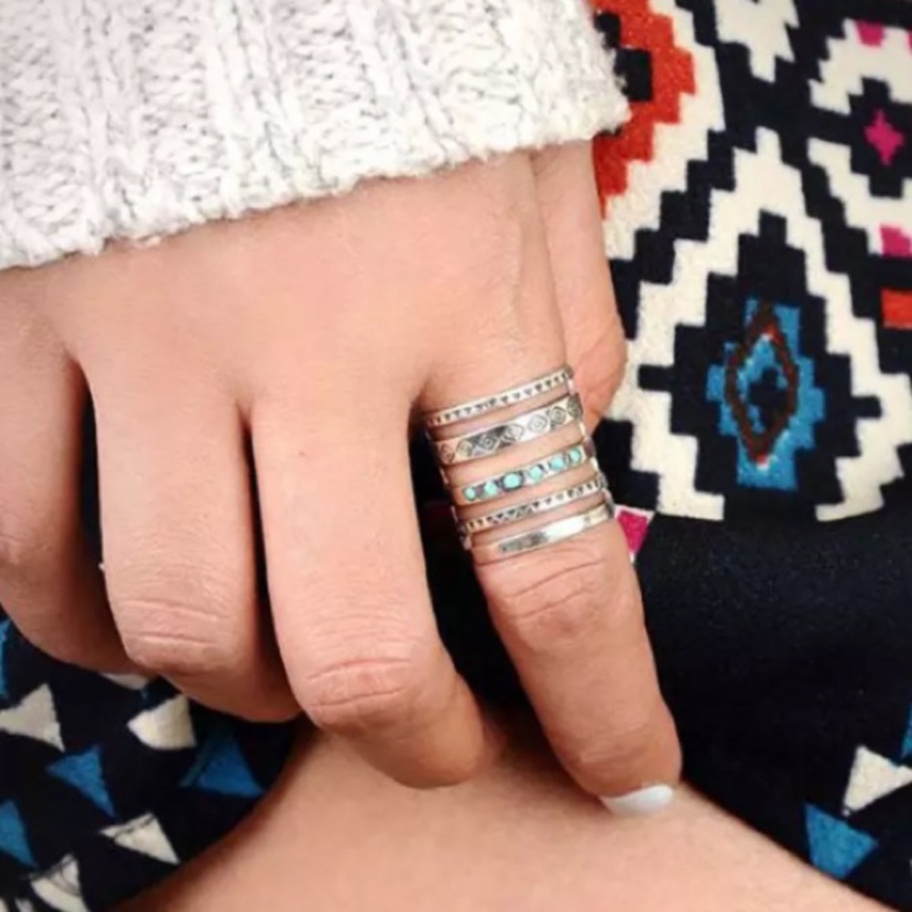 🌈LAST ONE🌈 Sz 7 Boho Silver Geometric Pattern Antique Thumb Finger Ring - Picture 8 of 11